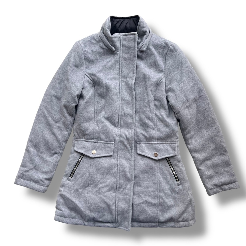 YMI Collection Women's S Gray Fleece Black Quilted Puffer Reversible Coat Winter
